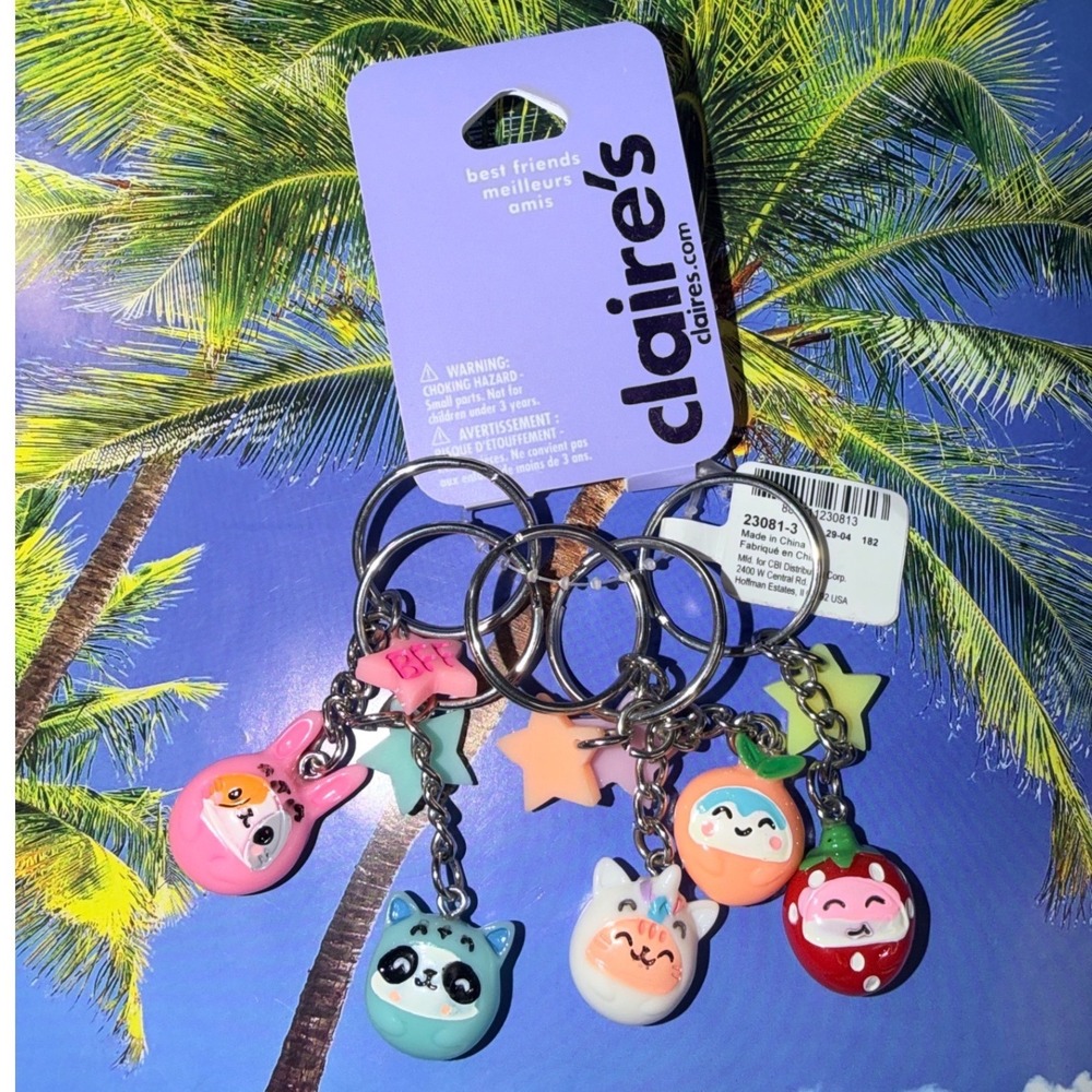 Claires Best Friends Fruit Animal Keychains Set of 5 Kawaii BFF Charms NWT